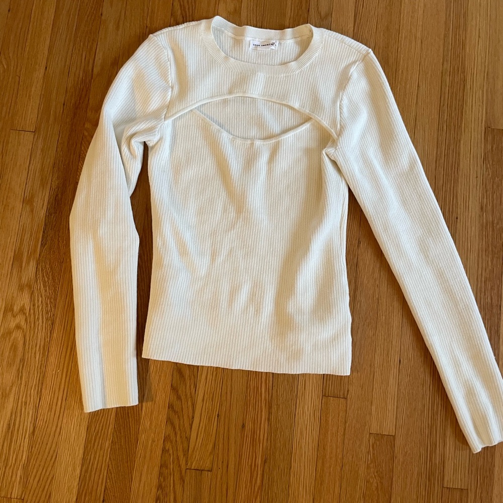 Good American White Ribbed Long Sleeve Top